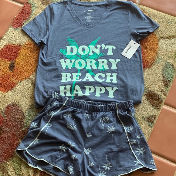 Sonoma Blue Palm Graphic Pajama Tee and Shorts with Mint Text - Picture 3 of 3